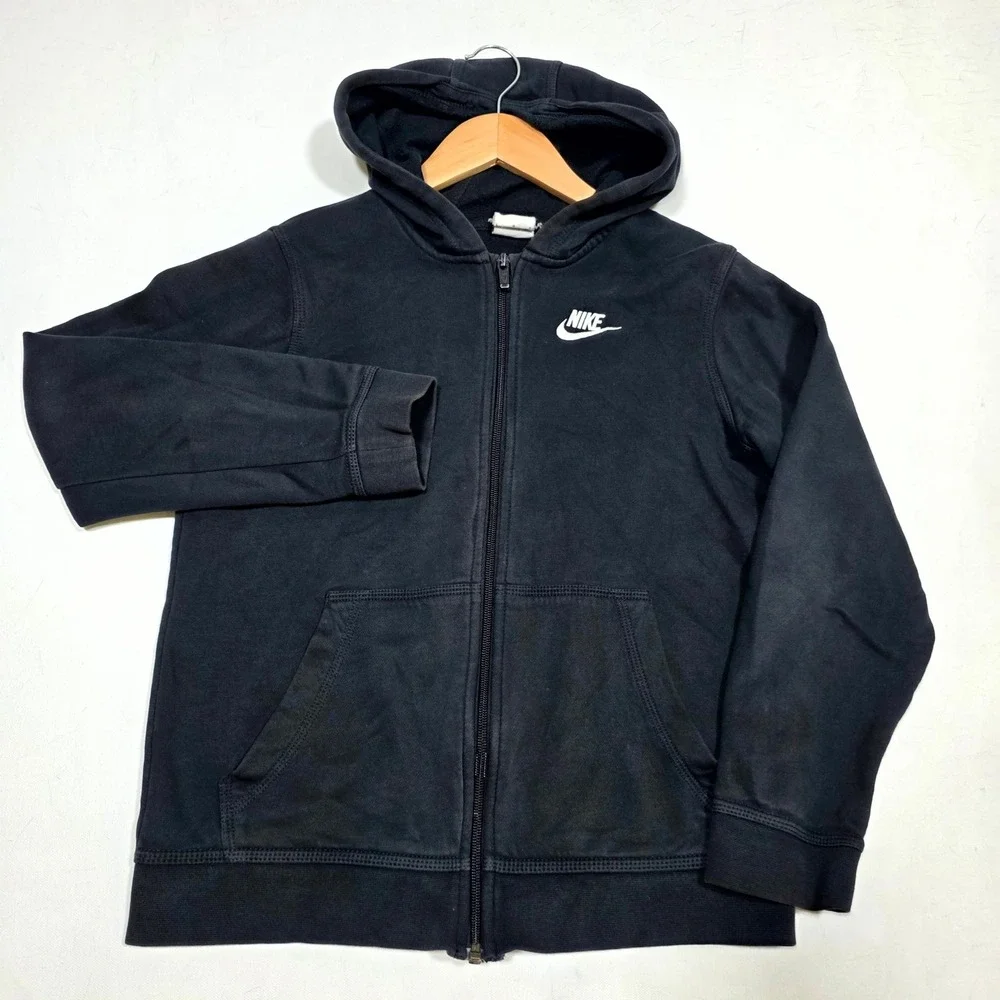 Nike Full Zip Hoodie Boys Large Black Futura Logo Fleece Jacket Sportswear L